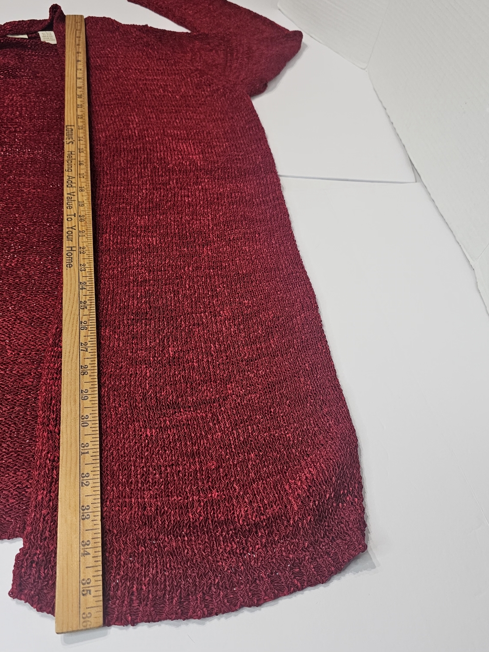 TravelSmith Women's Large Long Duster Cardigan Sweater Burgundy Open Front Knit - Picture 5 of 6